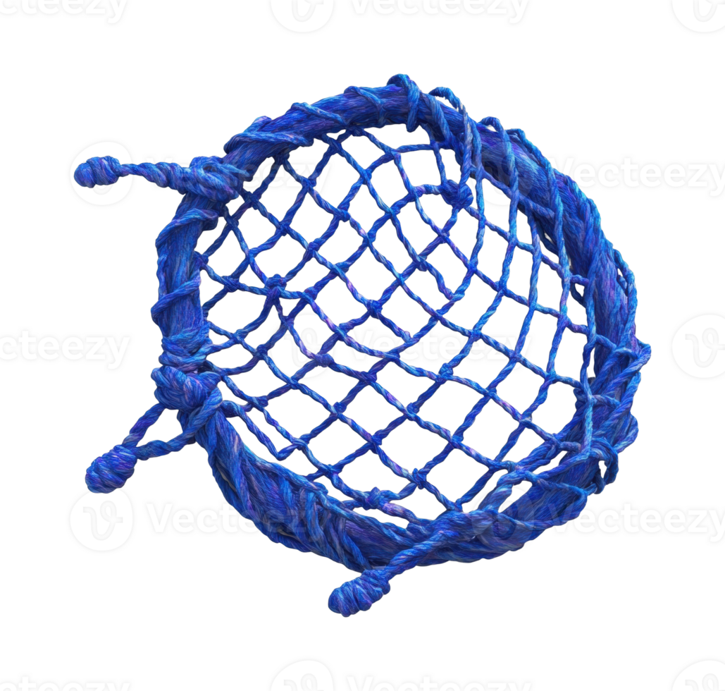 Intricate handmade blue rope net forming circular pattern png