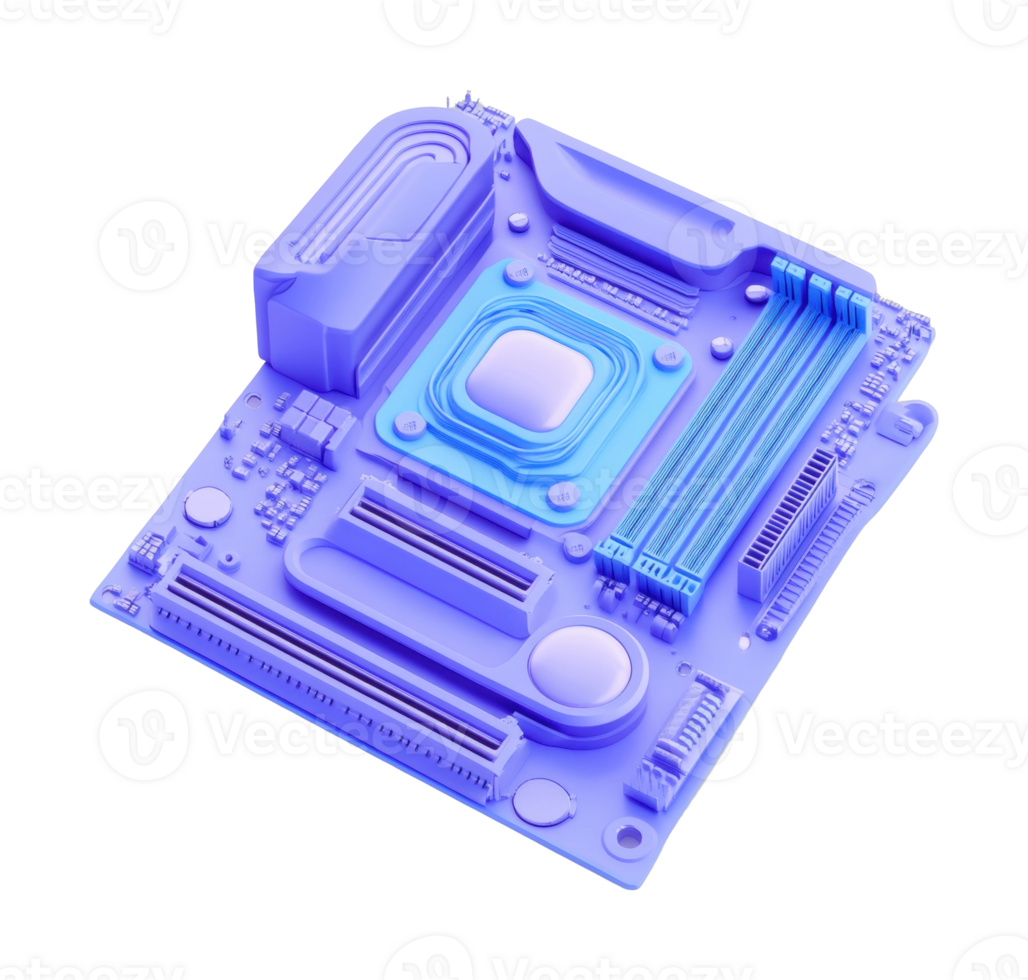 Purple toned computer motherboard with circuit traces and slots png