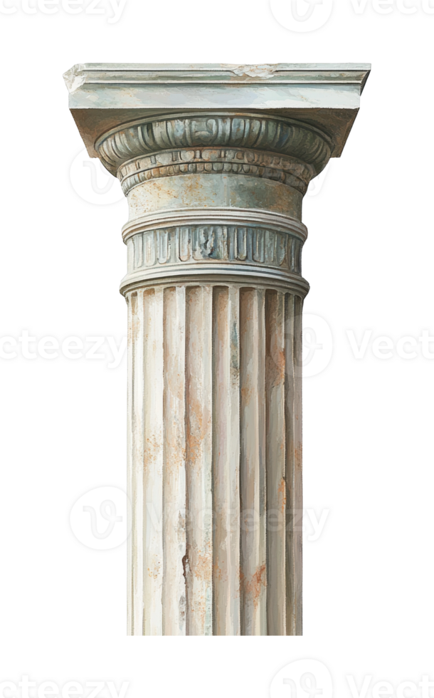 Ancient greek column with ornate capital and fluted shaft architecture png