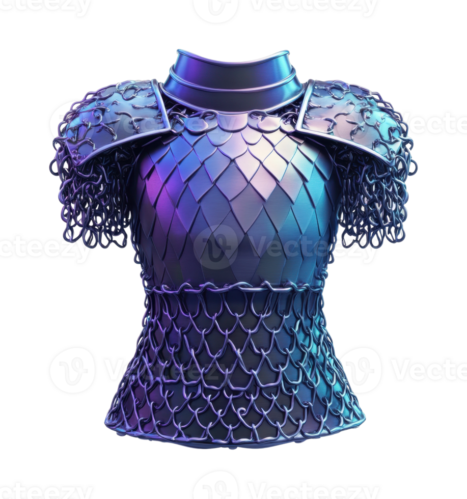 Iridescent fantasy chainmail armor with scales and epaulettes png
