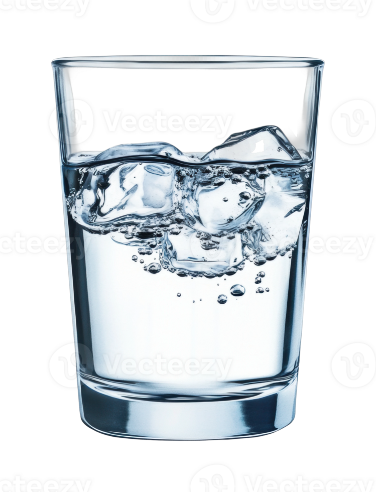 Refreshing glass of ice water with clear cubes png