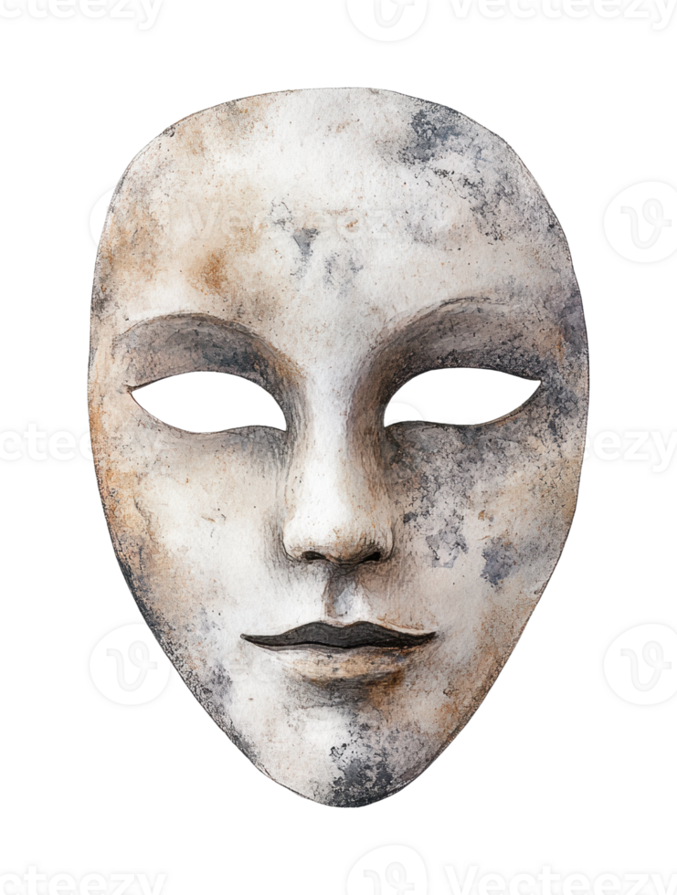 Antique stone-like mask with expressive features and weathered texture png