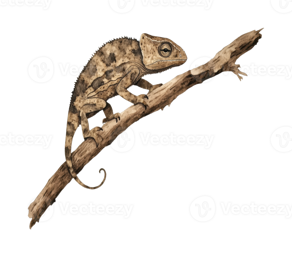 Chameleon perched on a branch png