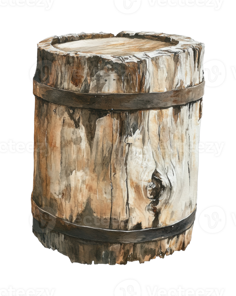 Weathered wooden barrel with iron rings png