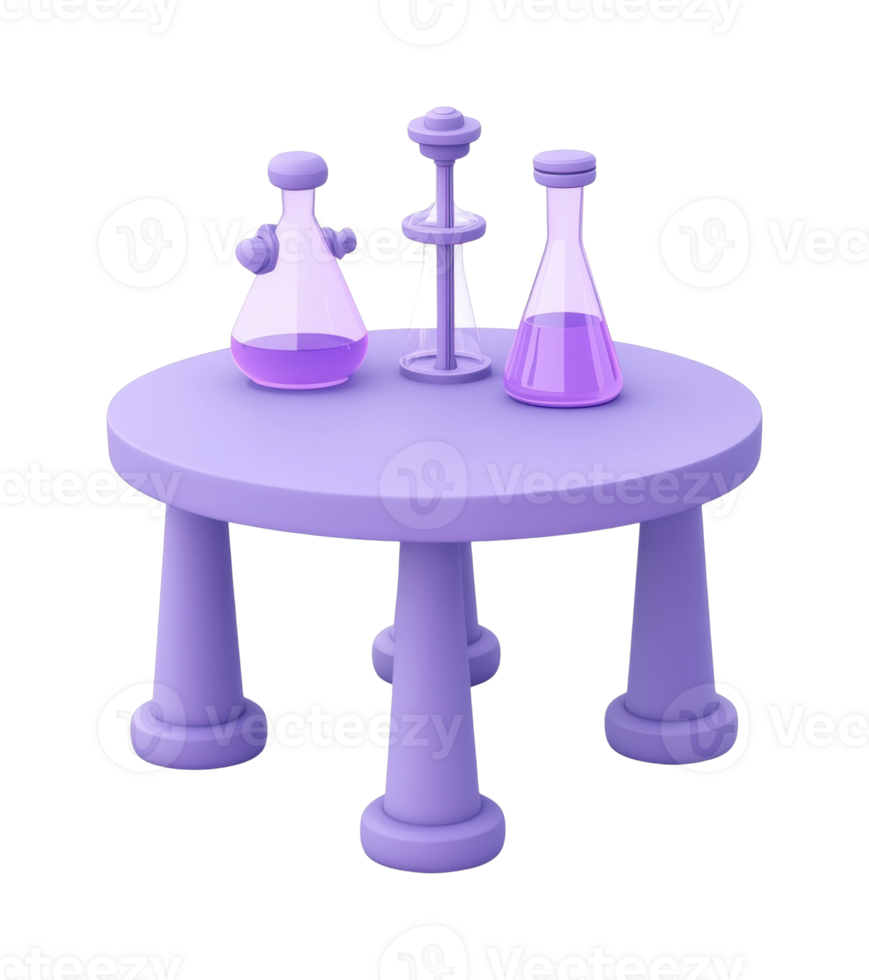 Laboratory equipment on table with beakers and stand, cut out - stock . png