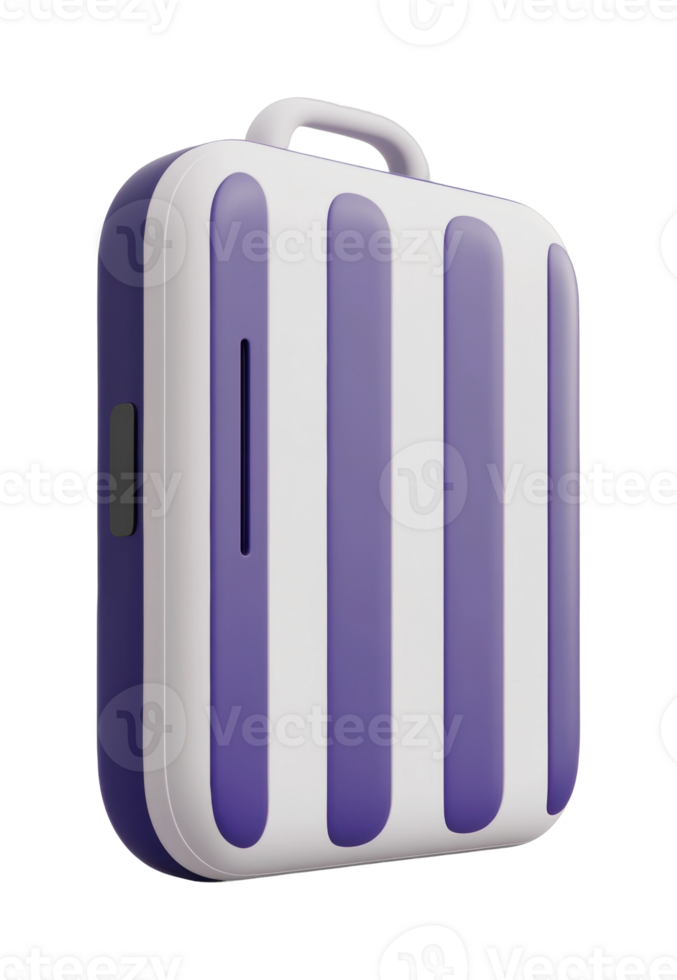 Modern purple and white hard-shell luggage with handle, cut out - stock . png