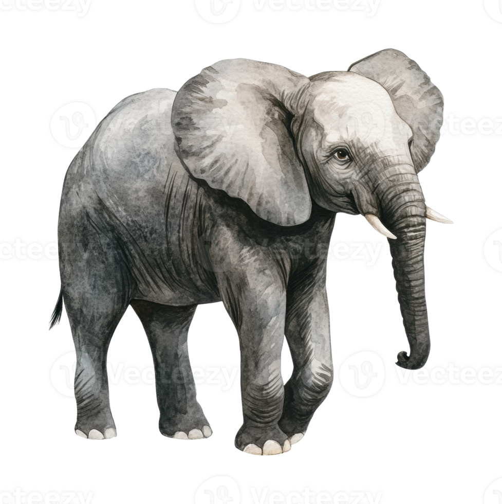 Watercolor elephant illustration with detailed texture and gentle expression png