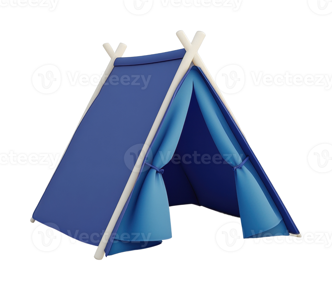 Blue tent with open curtains in minimalist style design png