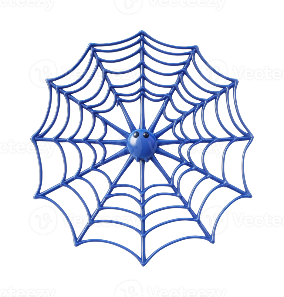 Blue cartoon spider on web with bright smiling face png