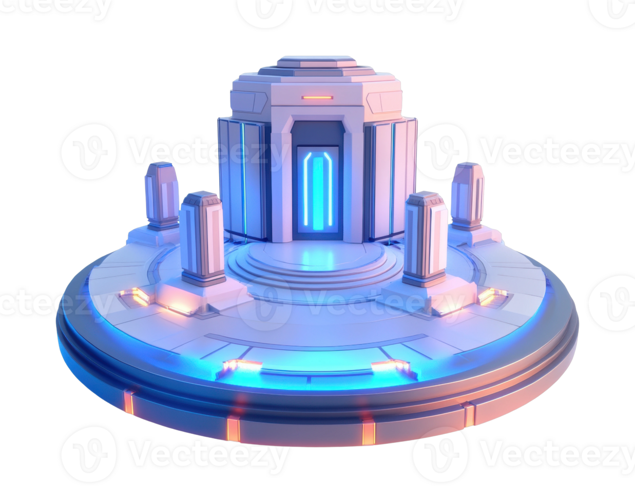 Futuristic sci-fi structure with neon lighting and symmetrical design png
