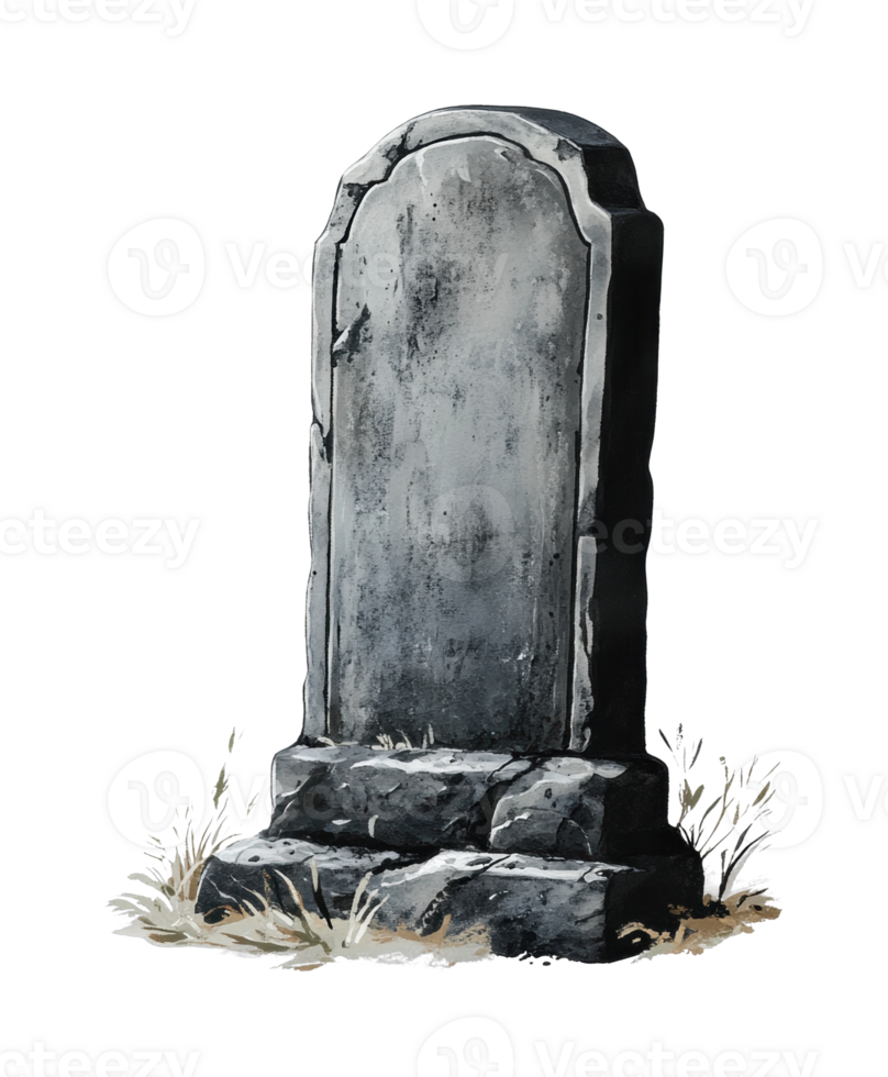 Ancient weathered gravestone with grass and stone base png