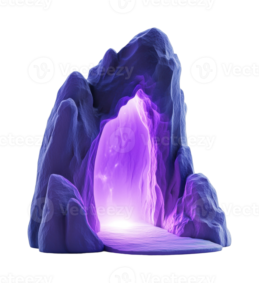 Mystical glowing purple cave portal with radiant light png