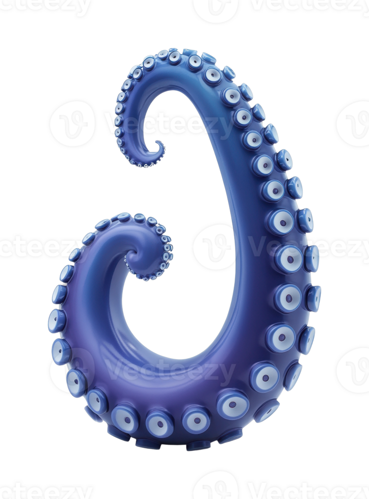 Curved blue octopus tentacle with detailed suction cups png
