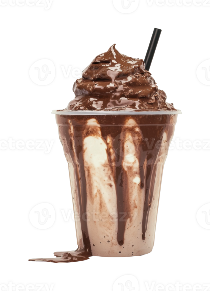 Decadent chocolate milkshake with whipped cream and straw png