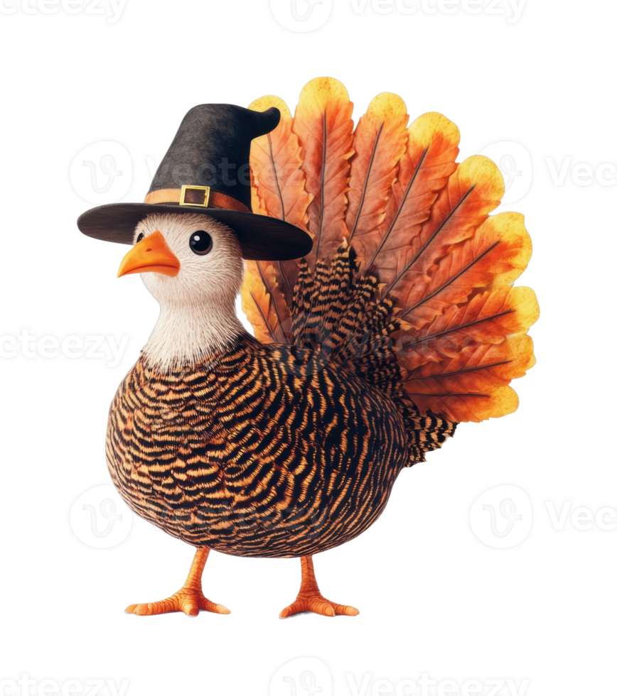 Festive turkey wearing a witch hat for thanksgiving celebration png