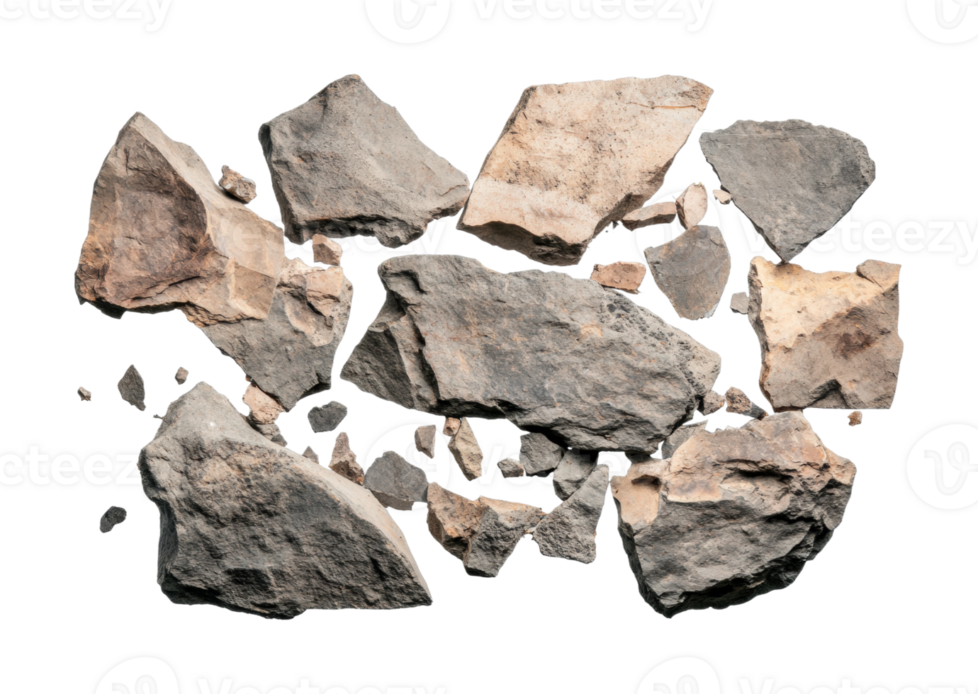 Assorted rocks and stones broken into various pieces png