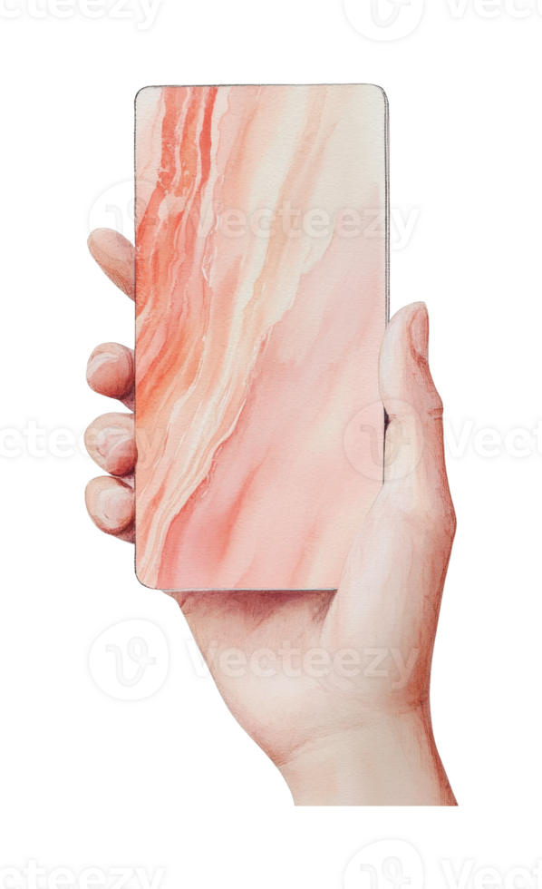 Hand holding modern smartphone with marble-inspired design png
