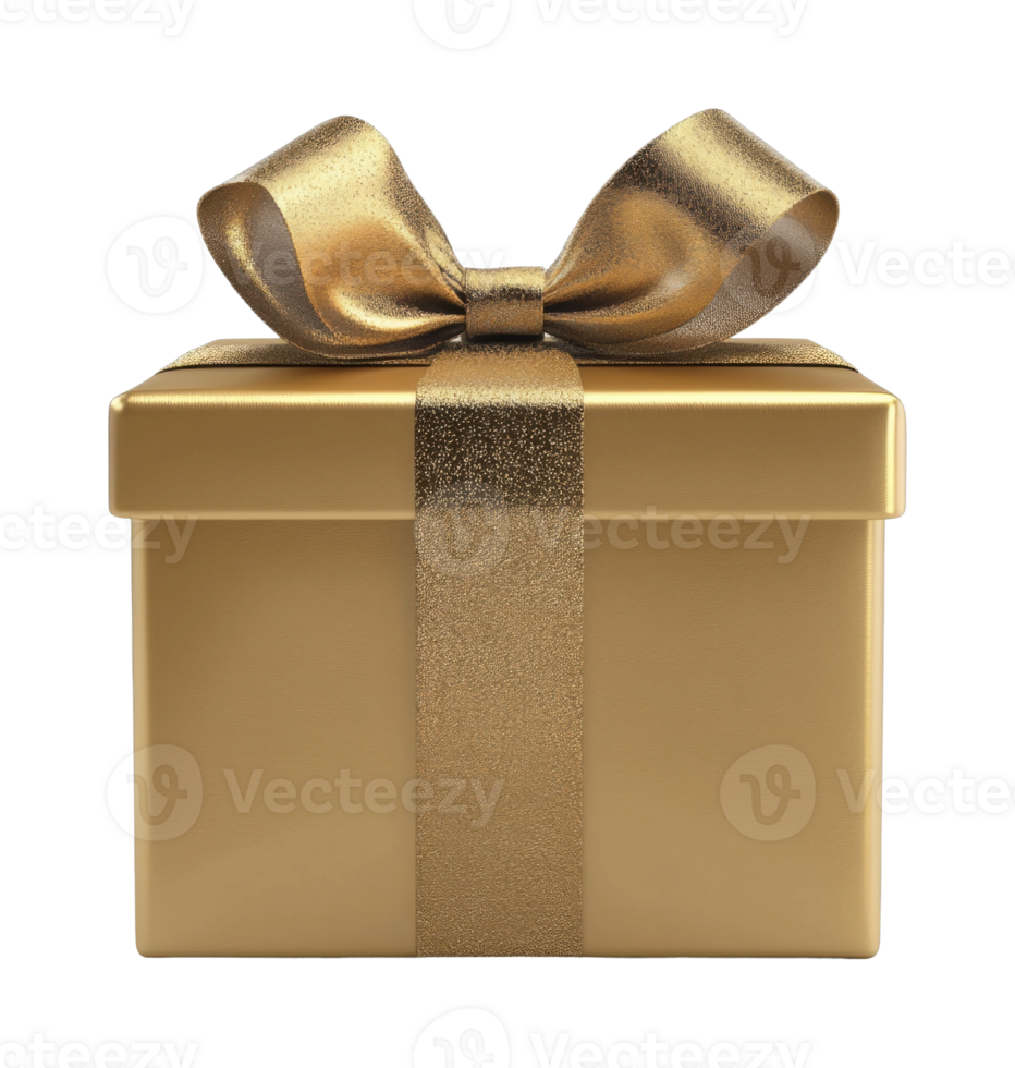 Elegant gold gift box with shimmering ribbon for celebrations png