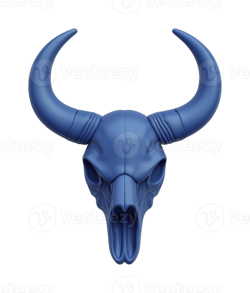 Blue bull skull with horns portraying strength and mystery png