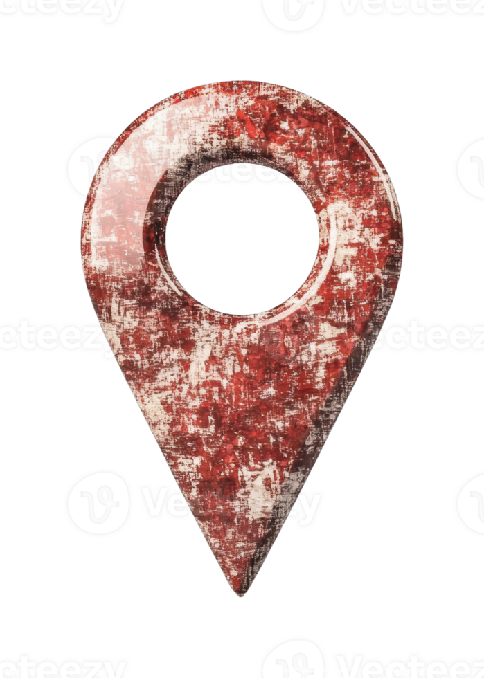 Rustic red map marker icon with weathered texture design png