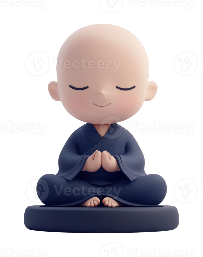 Cute zen monk figurine in meditation pose with peaceful expression png