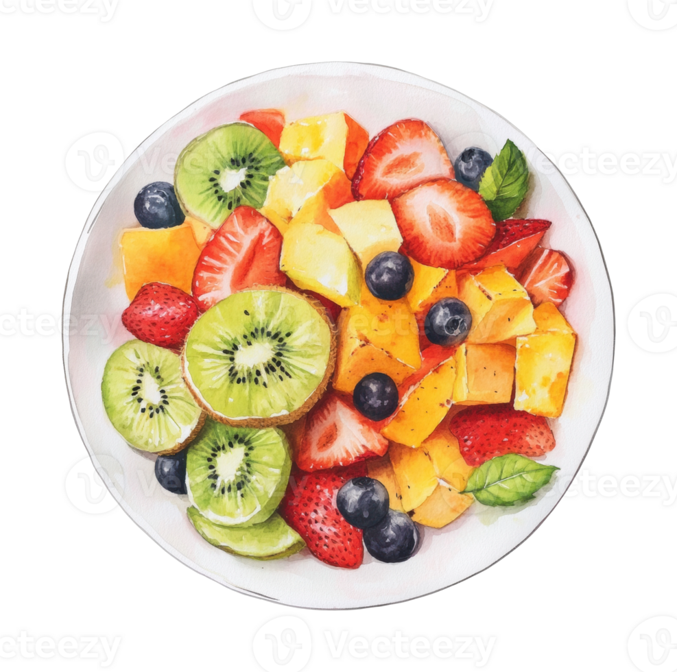Colorful fruit salad with strawberries kiwi blueberries and mango png