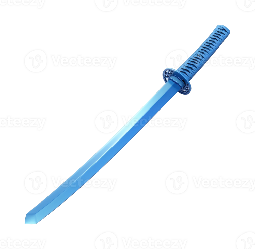 Blue katana sword with decorative handle - sleek martial arts weapon design png