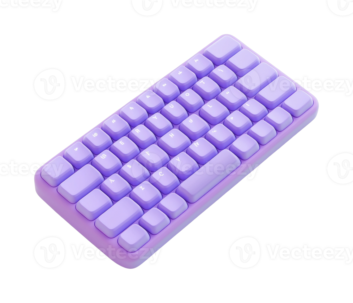 Compact purple keyboard with white keycaps for efficient typing png