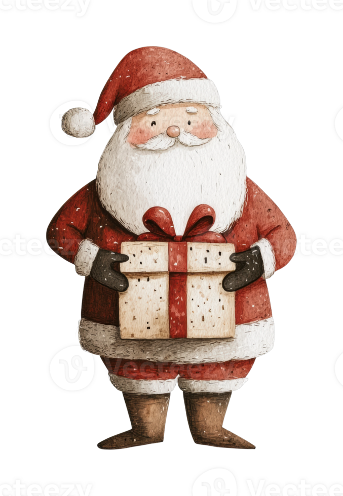 Santa claus holding gift in traditional red suit christmas illustration png