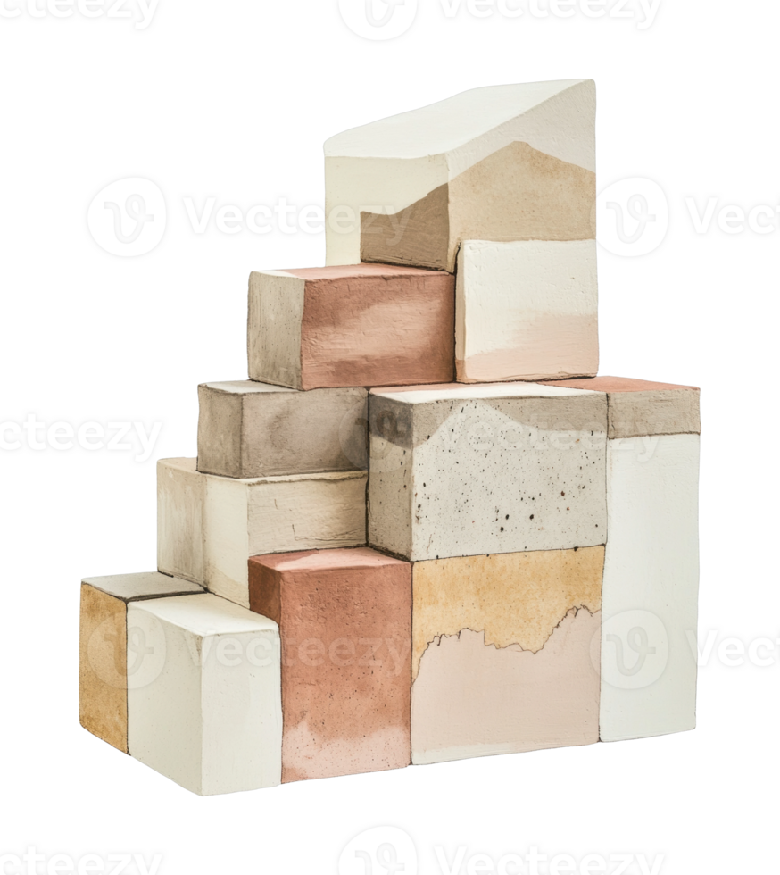 Geometric stack of assorted textured blocks in artistic arrangement png