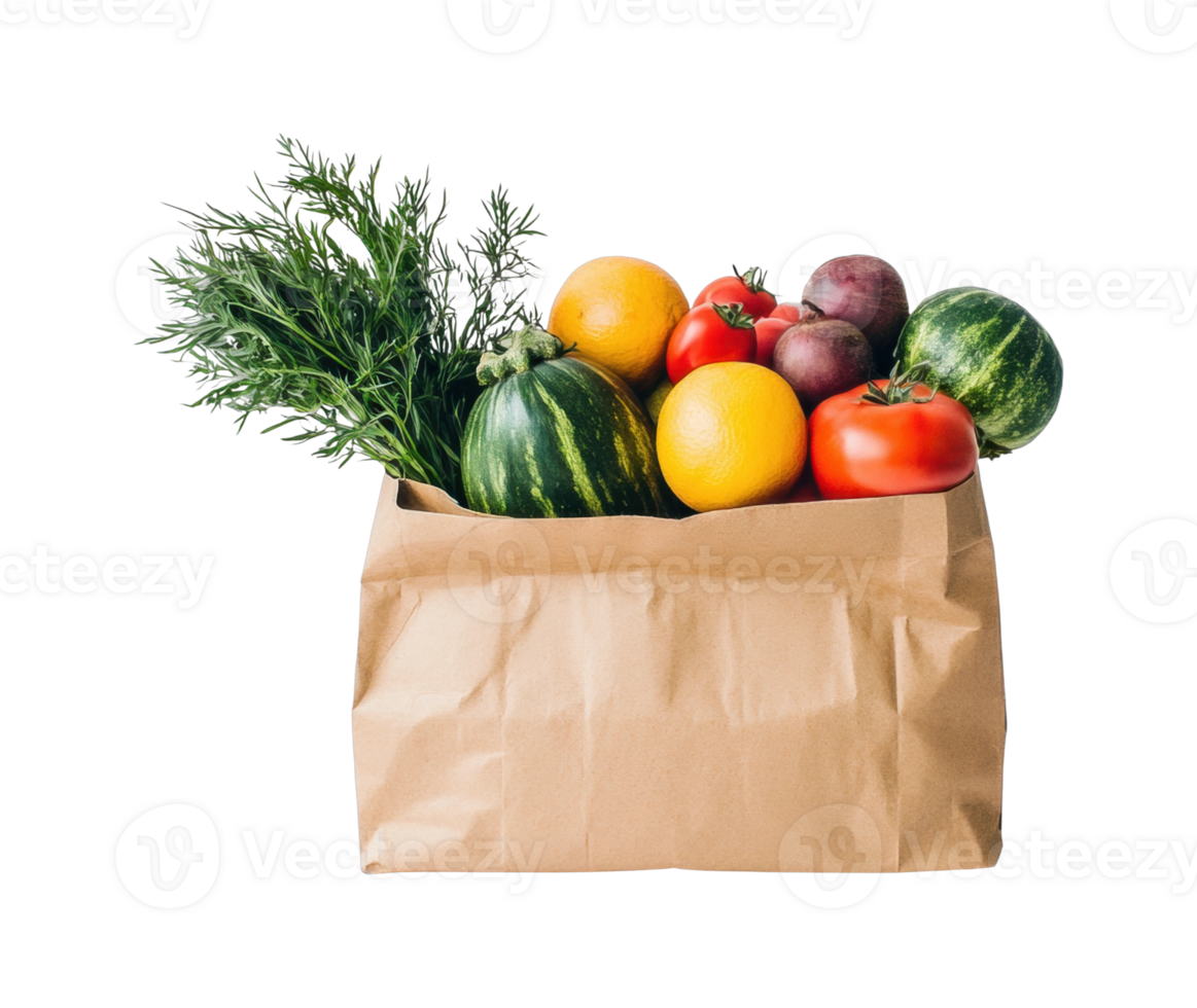 Paper bag with fresh vegetables and fruits png