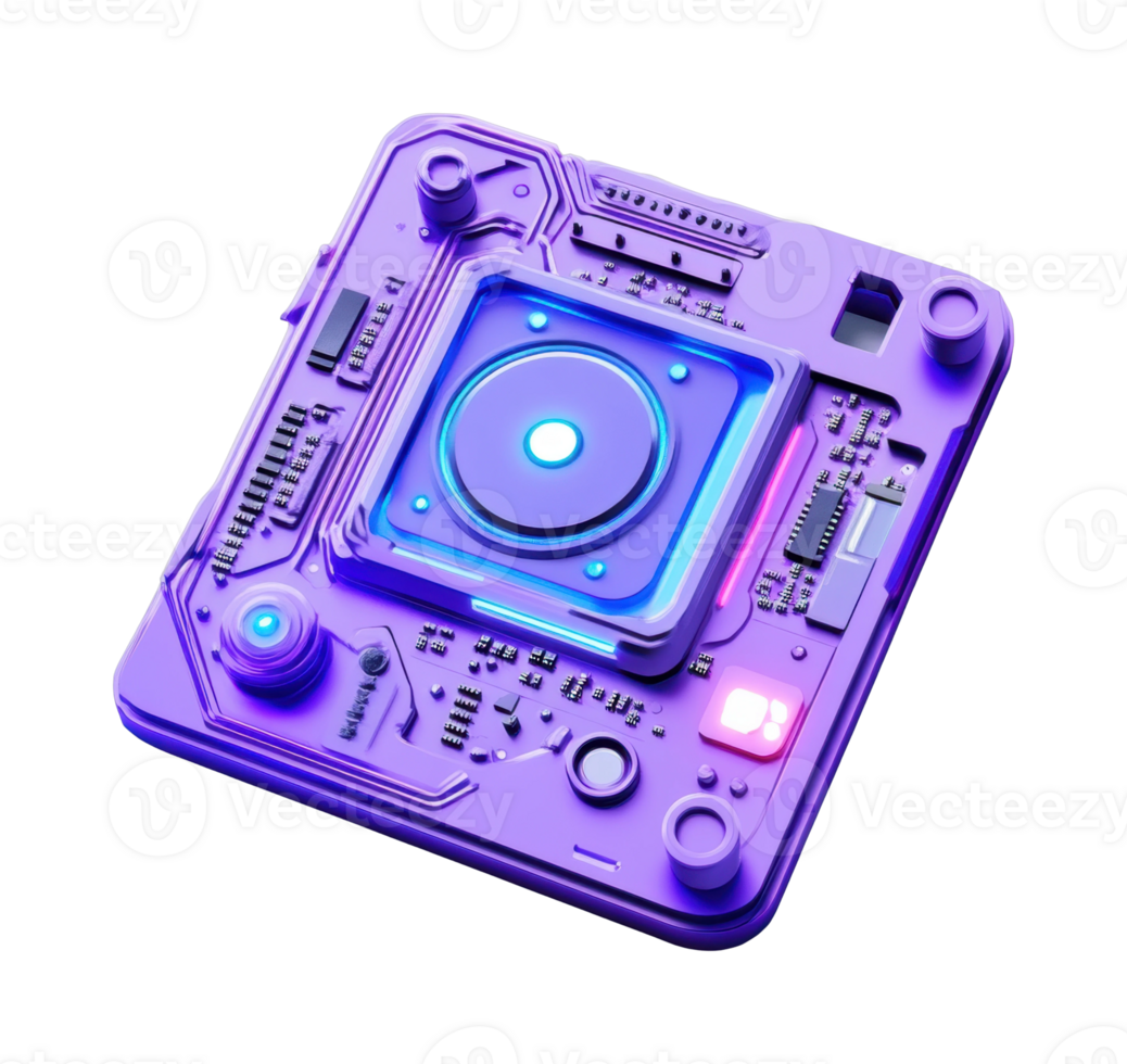 Futuristic circuit board with glowing blue accents in close-up view png