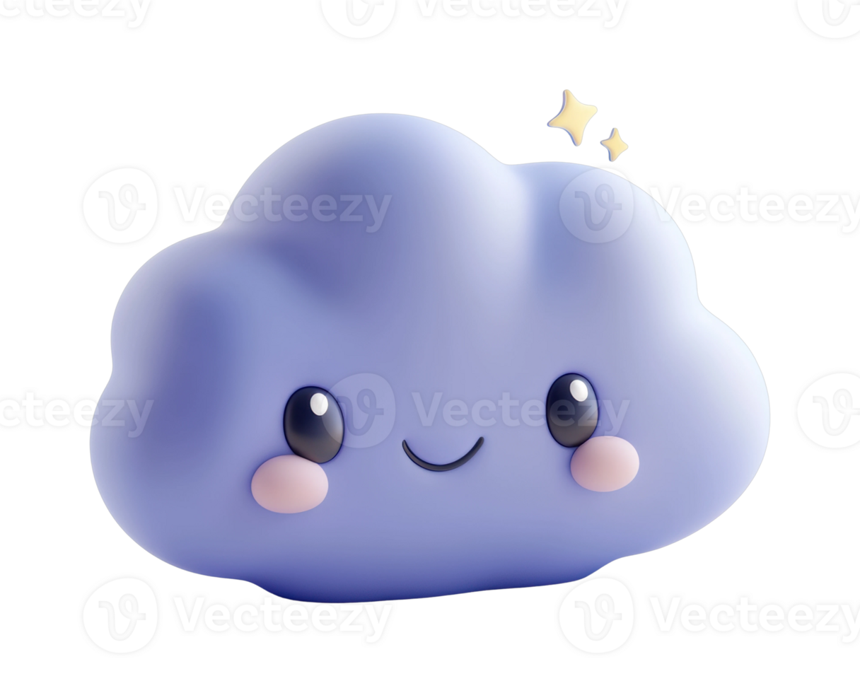 Cute smiling cloud with stars and blush cheeks png