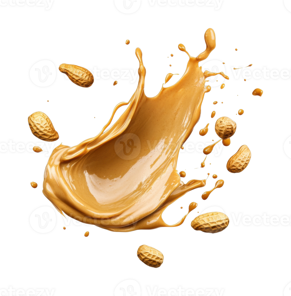 Dynamic splash of creamy peanut butter with whole peanuts png