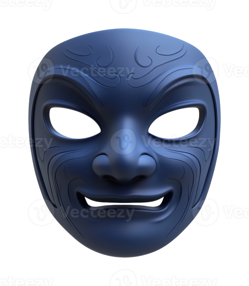 Blue tribal mask with intricate designs and bold expressions png