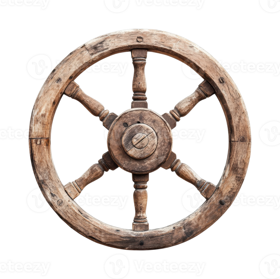 Vintage wooden ship wheel with nautical theme and rustic details png