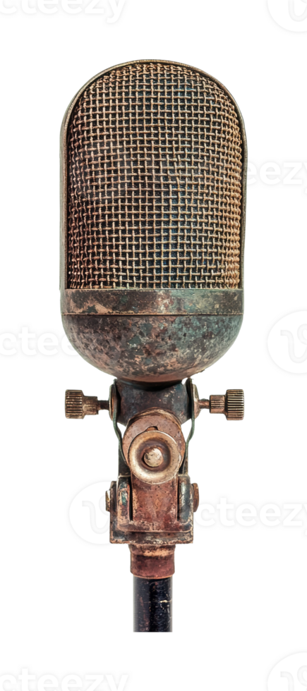 Vintage classic microphone with metal mesh and rusty finish png