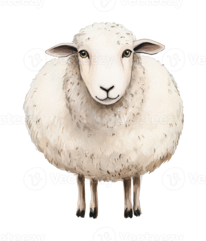 Portrait of a fluffy sheep with attentive eyes and natural wool texture png