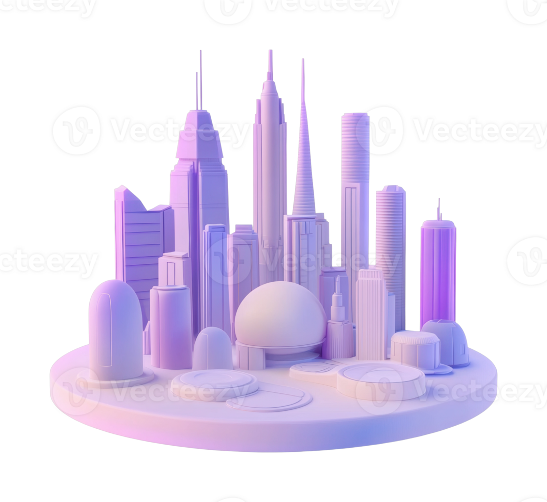 Futuristic cityscape model with skyline of modern skyscrapers png