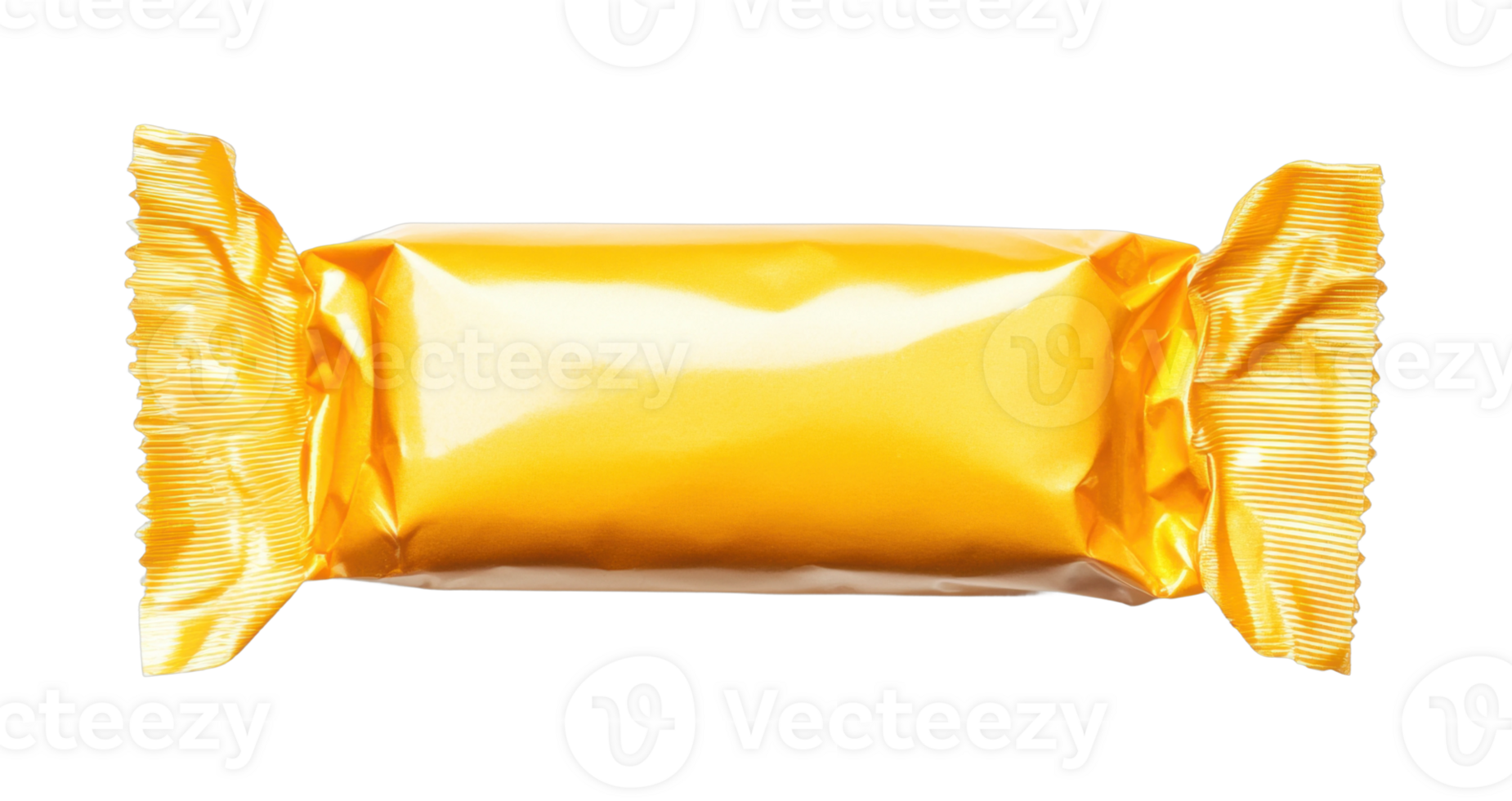 Shiny gold candy wrapper with crinkled edges centered on a black background png