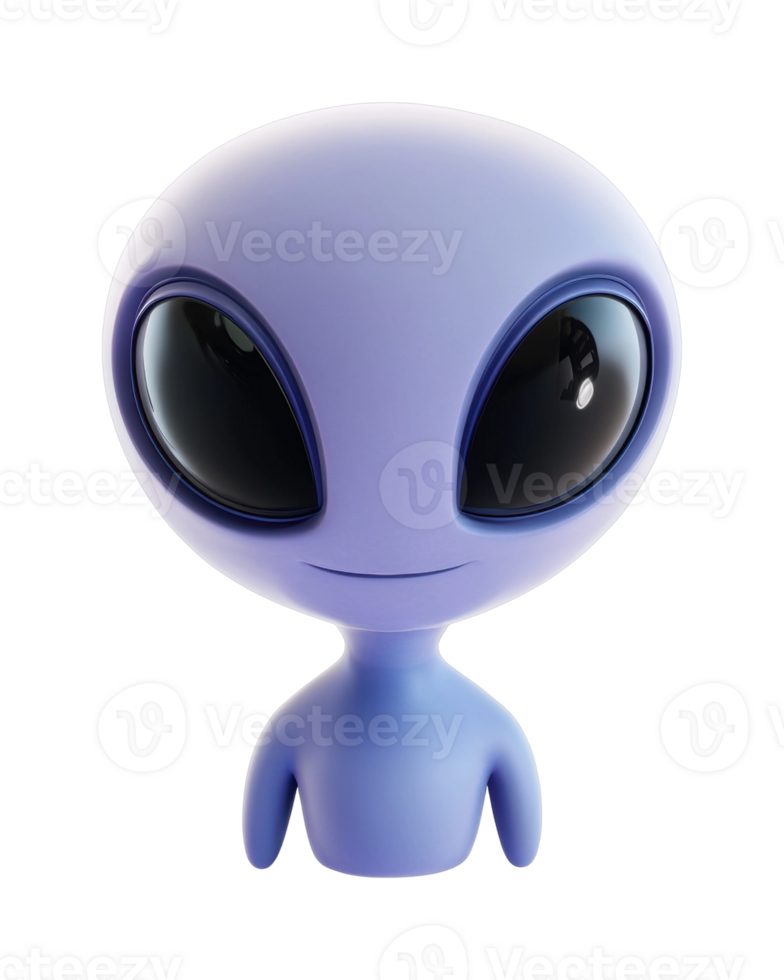 Cute alien character with large black eyes and smooth features png