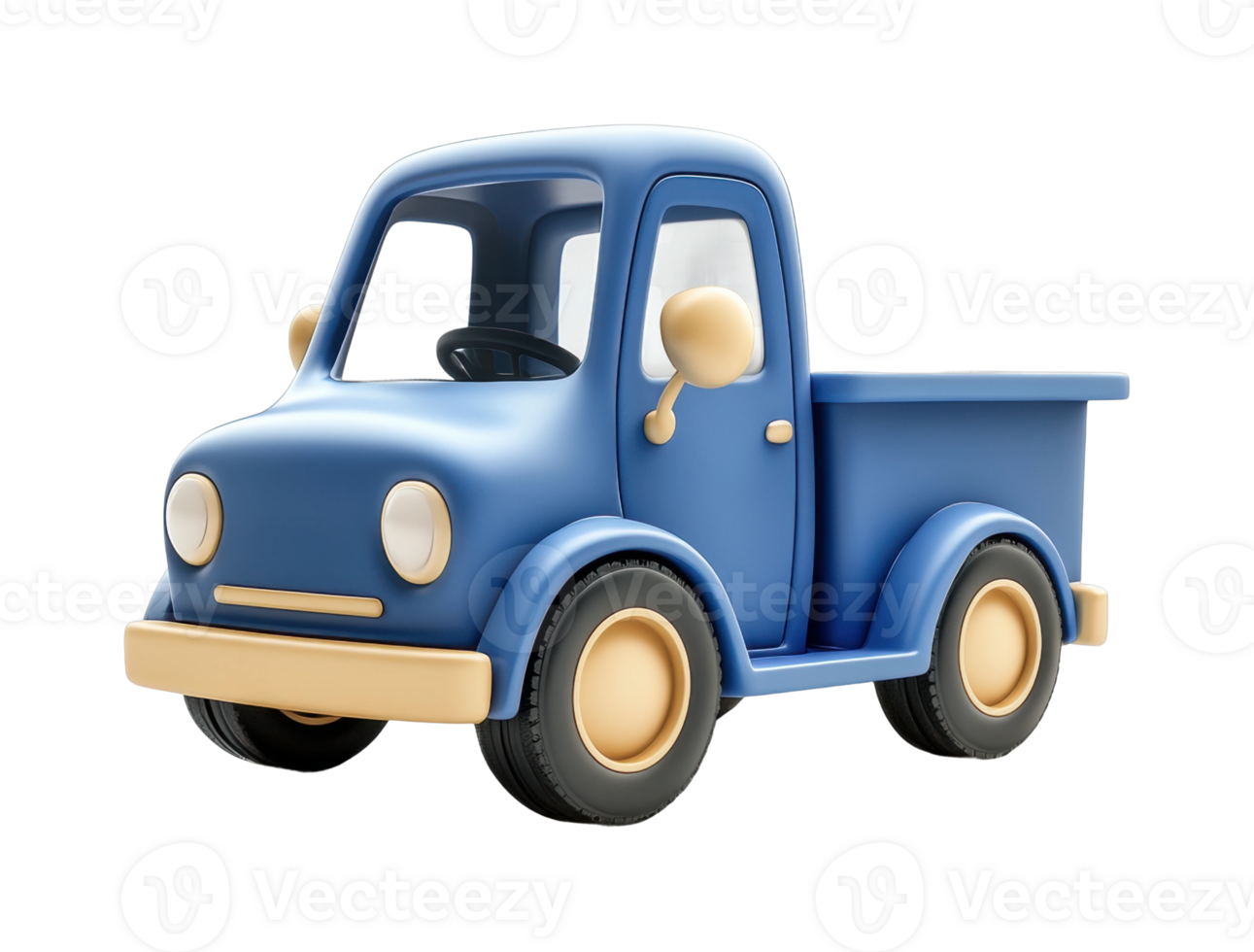 Blue toy pickup truck with rounded features and classic design png
