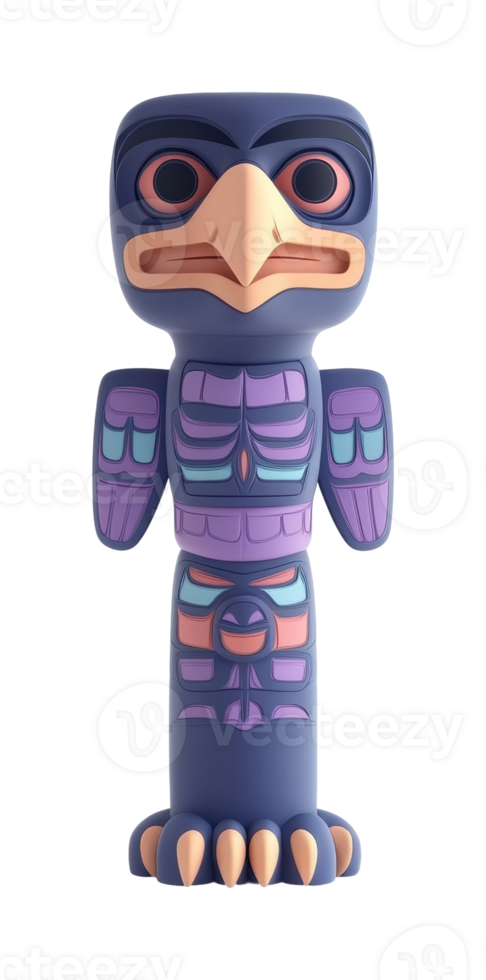 Stylized colorful 3d totem pole with eagle design in a cartoon style png