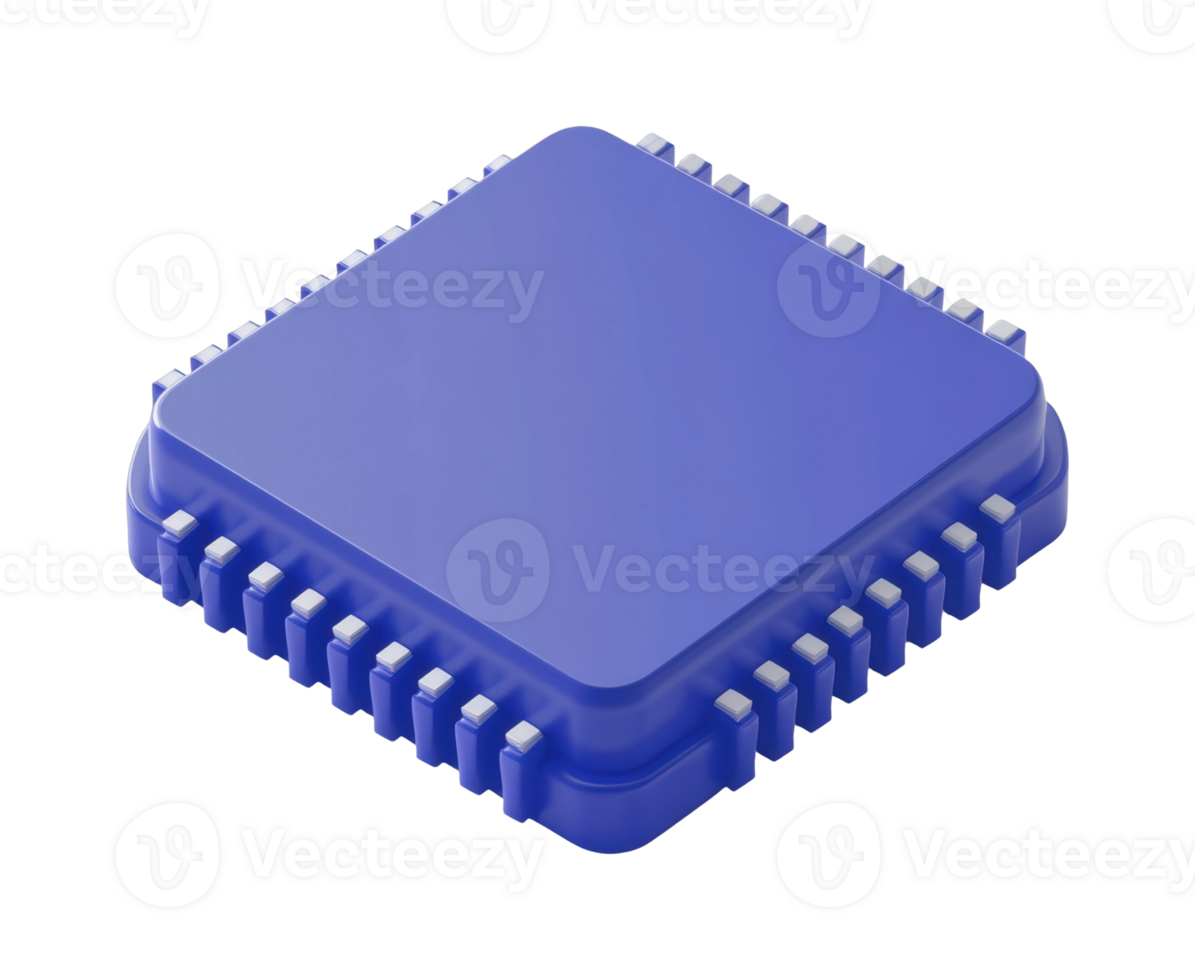 Blue computer chip close-up with metallic pins png