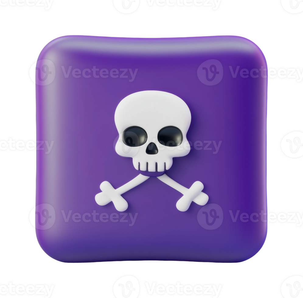 Purple square button with skull and crossbones icon for apps and games png