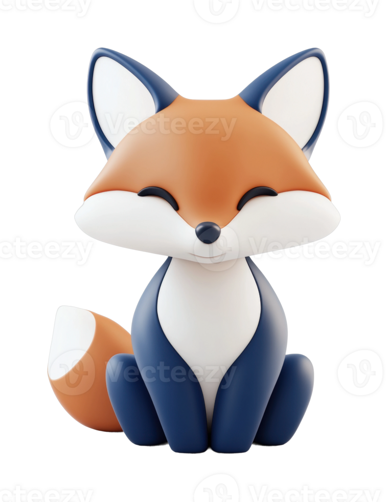 Cute cartoon fox with big ears and closed eyes png