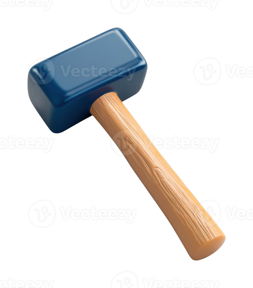 Plastic toy hammer with blue head and wooden handle for kids play png