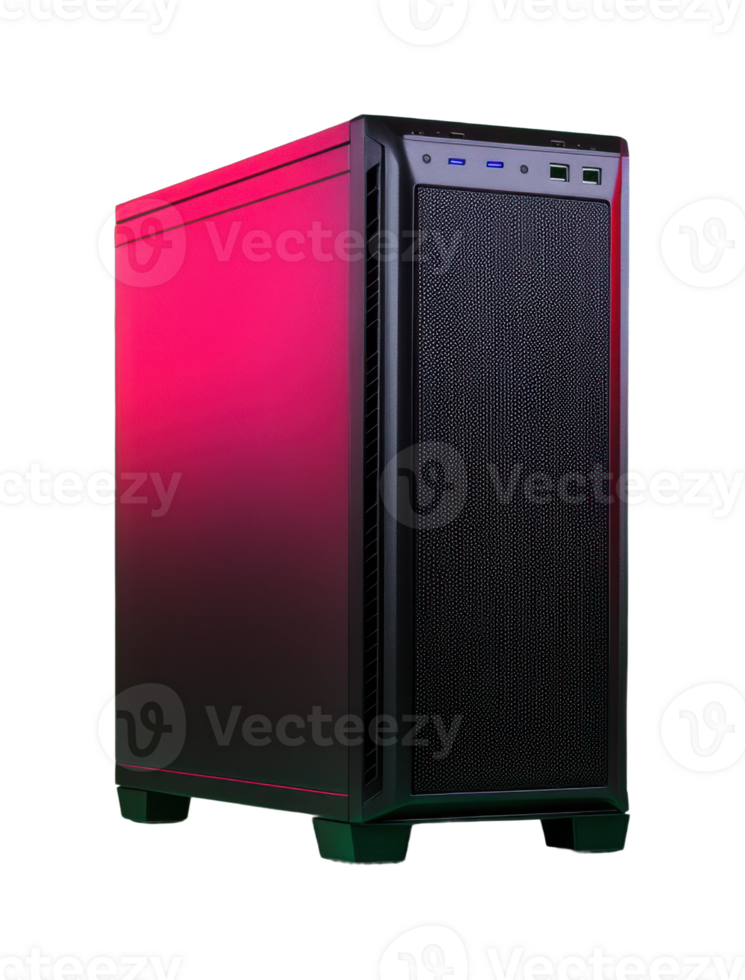 Sleek modern pc case with vibrant gradient design and advanced cooling features png