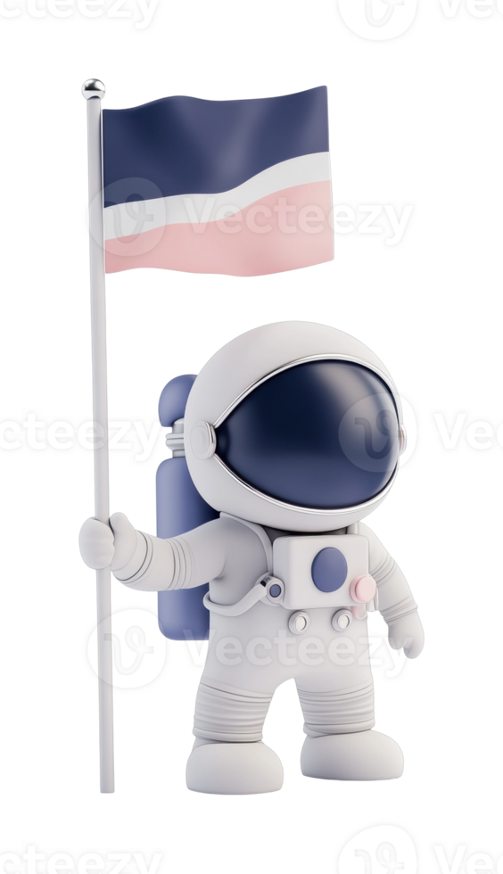 Cute astronaut cartoon holding flag in spacesuit with backpack png
