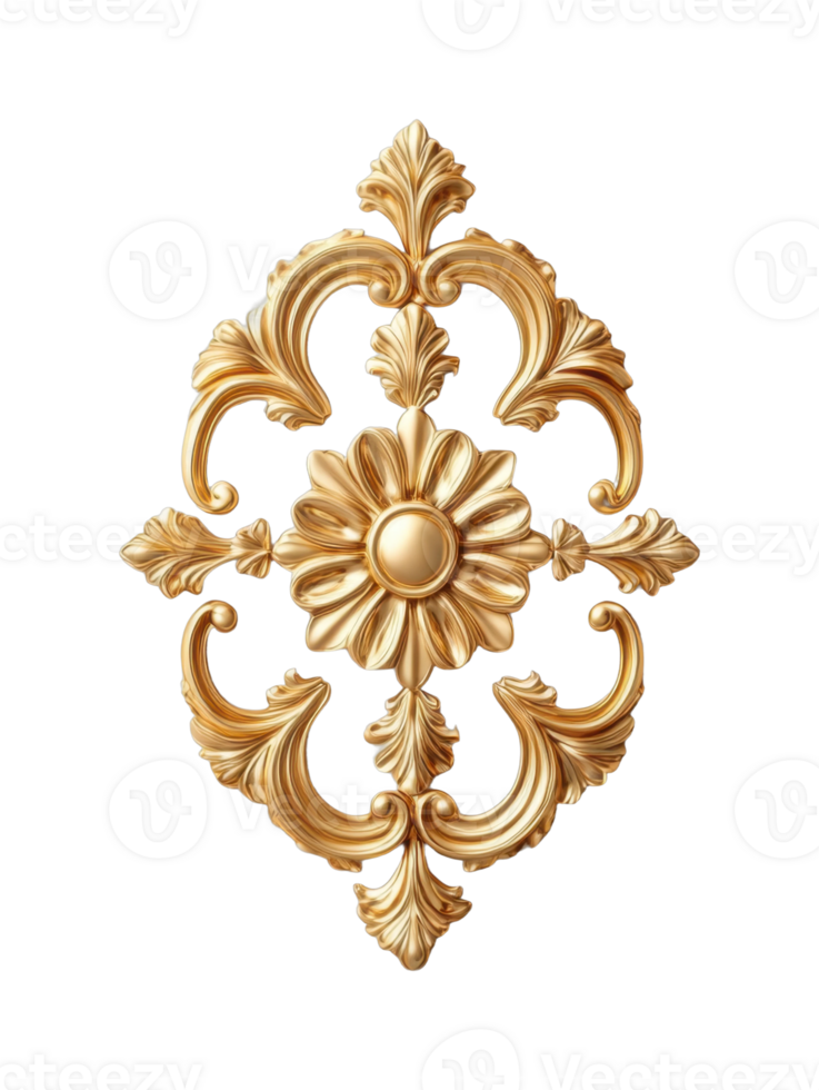 Ornate golden floral decorative element with intricate leaf patterns png